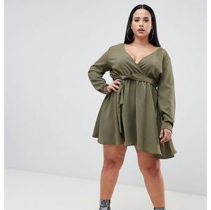 Low cut olive green mini dress